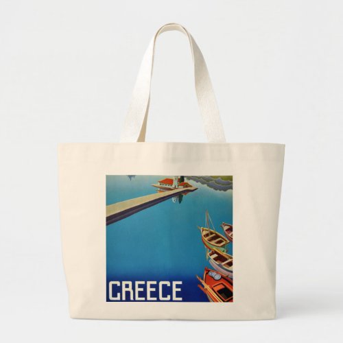 Vintage Greece Travel _ Island of Corfu Large Tote Bag