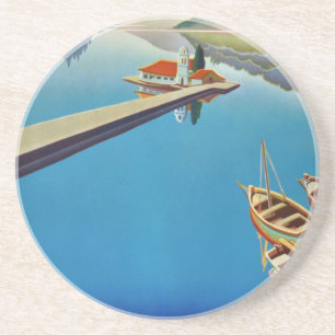 Vintage Greece Travel - Island of Corfu Sandstone Coaster