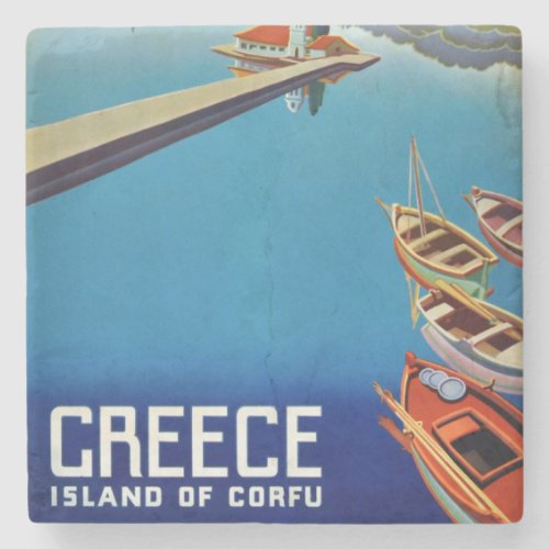 Vintage Greece Travel _ Island of Corfu Stone Coaster
