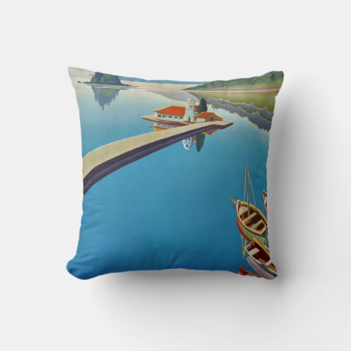 Vintage Greece Travel _ Island of Corfu Throw Pillow