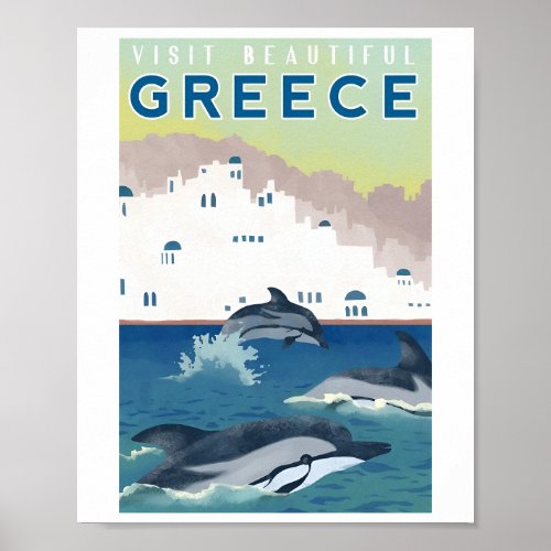 Vintage Greece Travel Watercolor Posters