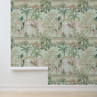 Vintage Greek Garden Arch Parrot Tropical Trees
