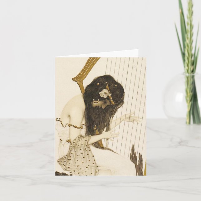 Vintage Greek Harpist Note Card (Front)