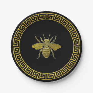 Vintage Greek Key and Bee in Gold Look Paper Plates