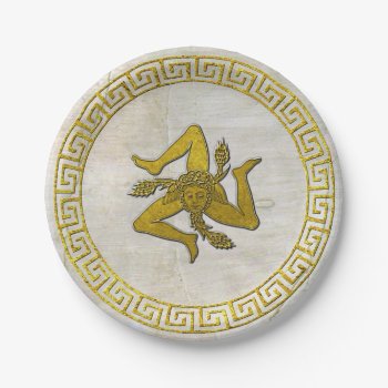 Vintage Greek Key And Sicilian Trinacria Fresco Paper Plates by WRAPPED_TOO_TIGHT at Zazzle
