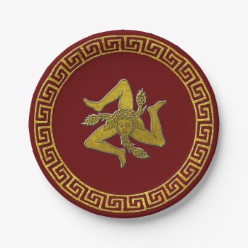 Vintage Greek Key And Sicilian Trinacria Paper Plates by WRAPPED_TOO_TIGHT at Zazzle