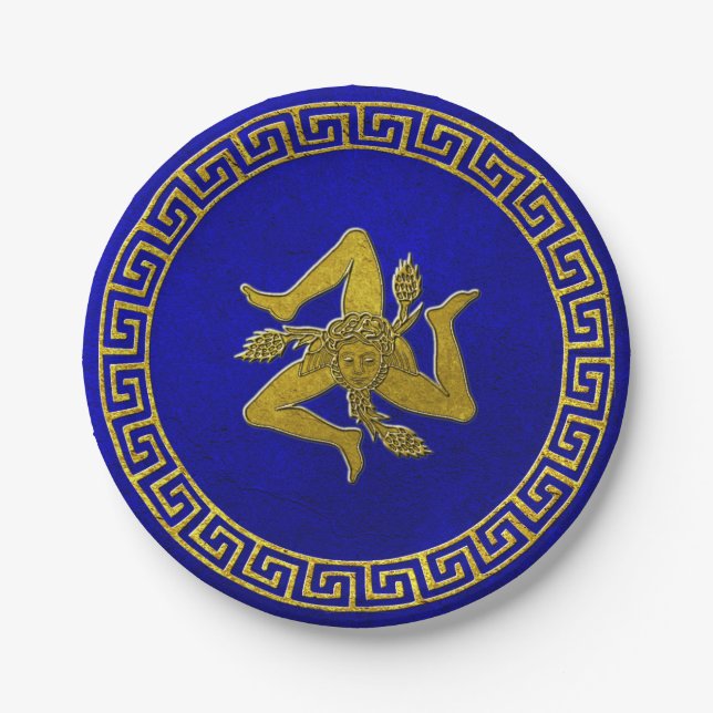 Vintage Greek Key and Sicilian Trinacria Paper Plates (Front)