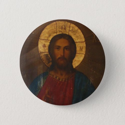 VINTAGE GREEK ORTHODOX ICON PINBACK BUTTON