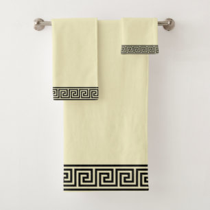 Vintage Greek Pattern on Black & Ivory Bath Towel Set