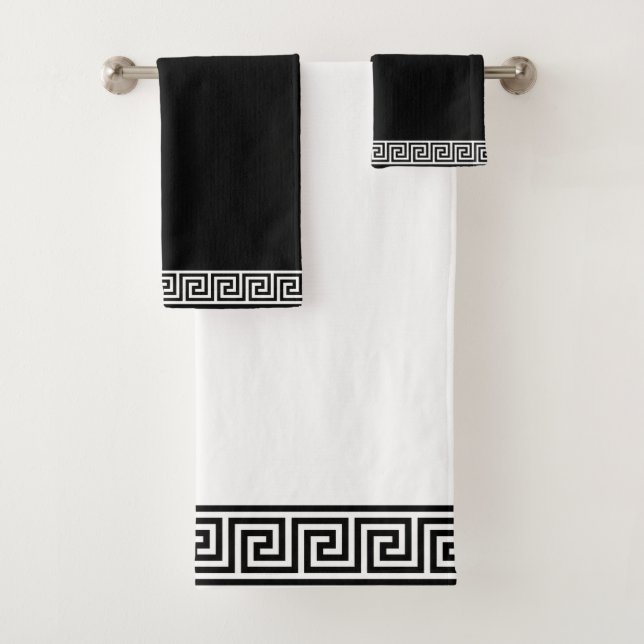 Vintage Greek Pattern on Black & White  Bath Towel (Insitu)