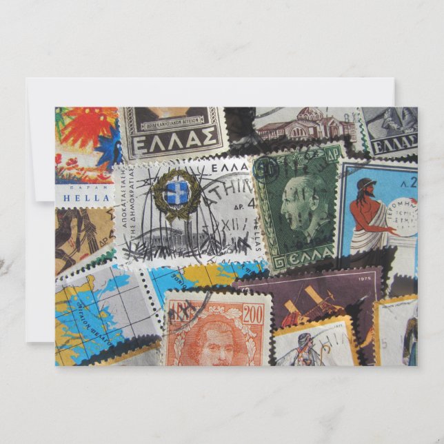Vintage Greek Stamps Invitation (Front)