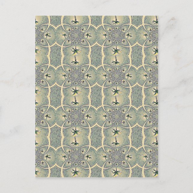 Vintage Green Abstract Flower Design Postcard (Front)