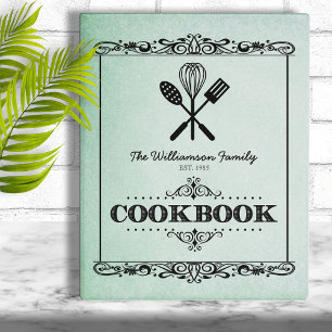 Vintage Green Aged Paper Family Cookbook Mini Binder