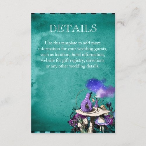 Vintage Green Alice in Wonderland Wedding Details  Enclosure Card