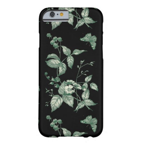 Vintage Green and Black Flowers and Butterfly Barely There iPhone 6 Case