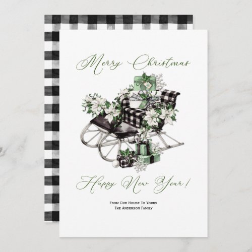 Vintage Green and Black Sleigh Packages Christmas Holiday Card