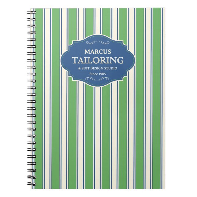 Vintage Green and Blue Stripe  Personalized Logo Notebook (Front)