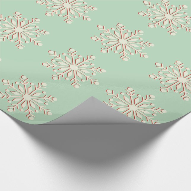 Vintage Green and Cream Snowflake Wrapping Paper (Corner)