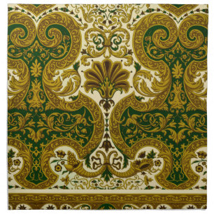 Vintage Green and Gold Floral Pattern Cloth Napkin