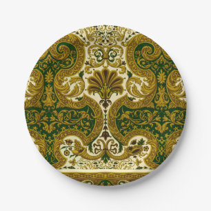 Vintage Green and Gold Floral Pattern Paper Plates