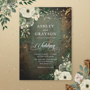 Vintage Green and Gold Floral Wedding Invitation