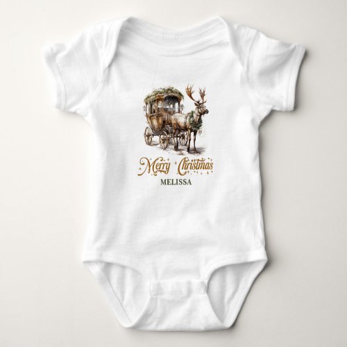 Vintage green and gold Reindeer and carriage Baby Bodysuit