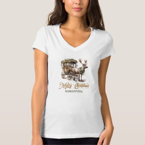 Vintage green and gold Reindeer and carriage T_Shirt