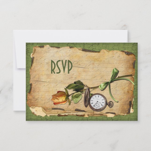 Vintage Green and Gold Reply Card (Front)