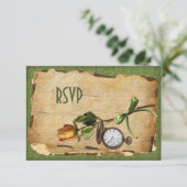 Vintage Green and Gold Reply Card (Standing Front)