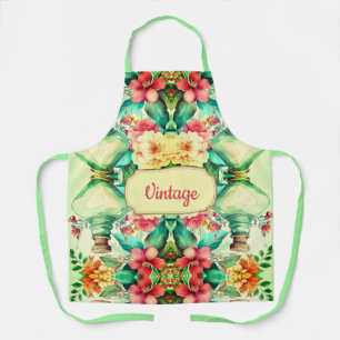 Vintage green and pink flowers apron