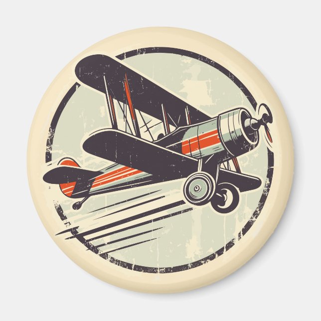 Vintage Green and Red Biplane Aviator Magnet (Front)