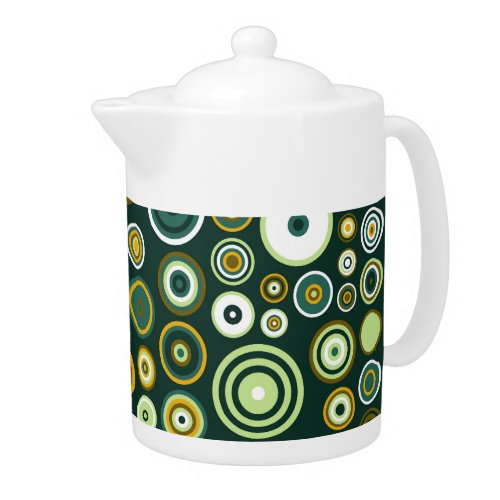Vintage Green and White Fifties Abstract Art Teapot