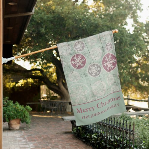 Vintage Green and White Snowflake Christmas  House Flag