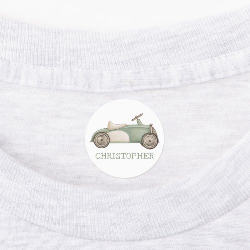 Vintage Green and White Toy Car Personalized Kids Labels