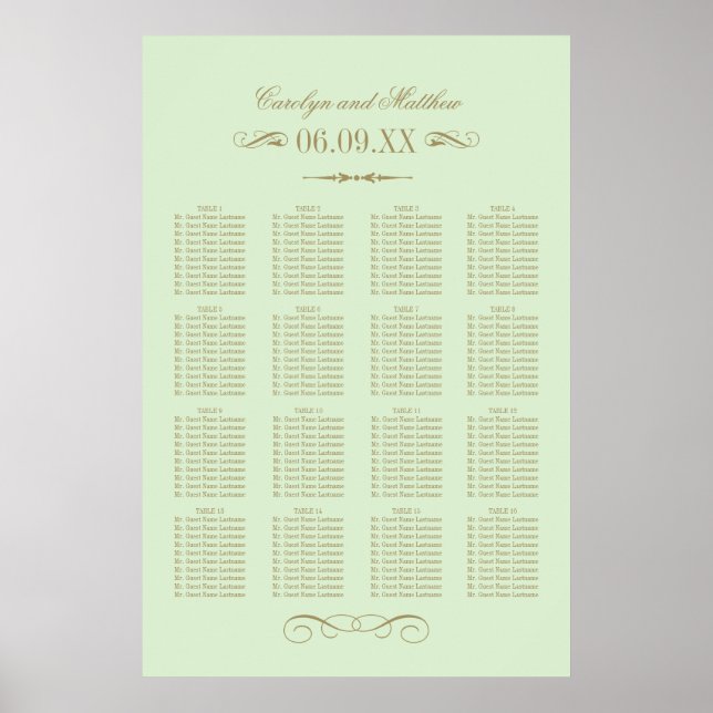 Vintage Green Antique Flourish Seating Poster (Front)