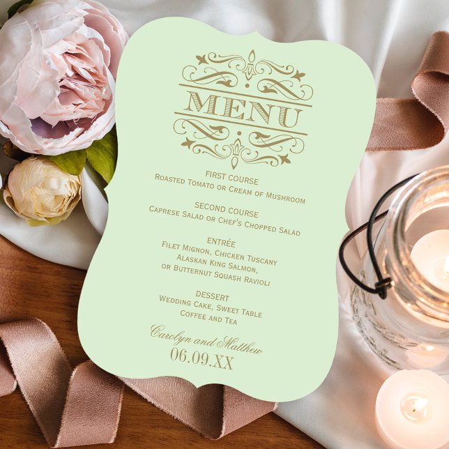 Vintage Green Antique Flourish Wedding Menu (Creator Uploaded)