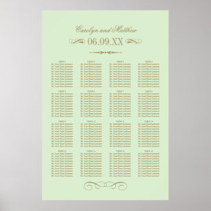 Vintage Green Antique Flourish Wedding Seating Poster