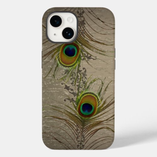 vintage green Aqua Peacock Feathers  Case_Mate iPhone 14 Case