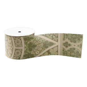 Vintage Green Art Nouveau Floral Pattern Grosgrain Ribbon