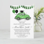 Vintage Green Beetle Balloons Drive By Graduation Invitation (Standing Front)