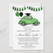 Vintage Green Beetle Balloons Drive By Graduation Invitation (Front)