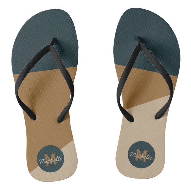 Vintage Green Beige colourblock monogramed Flip Flops (Footbed)