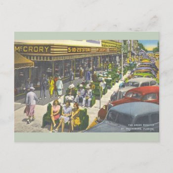 Vintage Green Benches St. Petersburg Postcard by RetroMagicShop at Zazzle