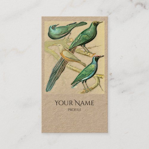 Vintage  green birds _Kraft  Business Card