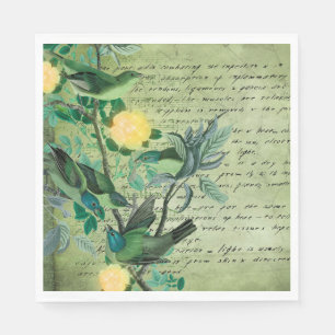 Vintage Green Birds Napkins