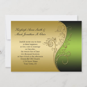 Vintage Green Black and Gold Wedding Invitation