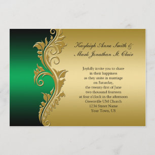 Vintage Green Black and Gold Wedding Invitation