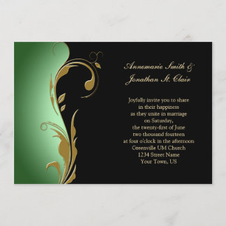 Vintage Green Black and Gold Wedding Invitation