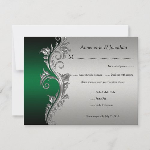 Vintage Green Black and Silver Floral RSVP