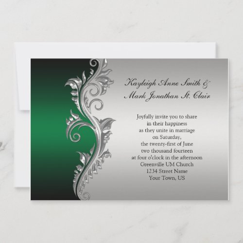 Vintage Green Black and Silver Wedding Invitation